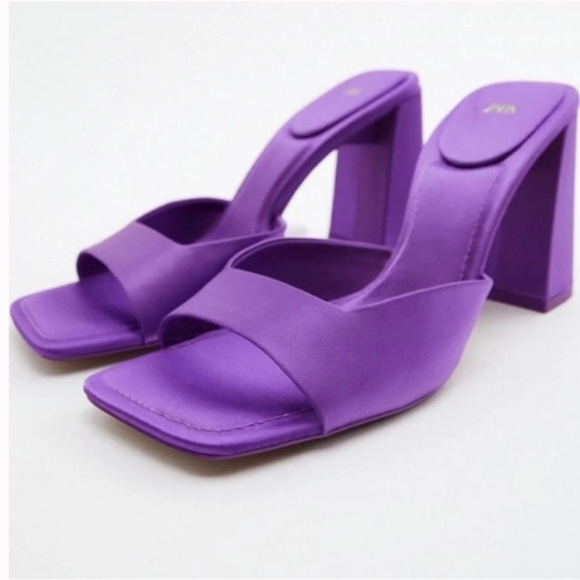 Zara Satin Purple  Block Heel 37 - Picture 1 of 5